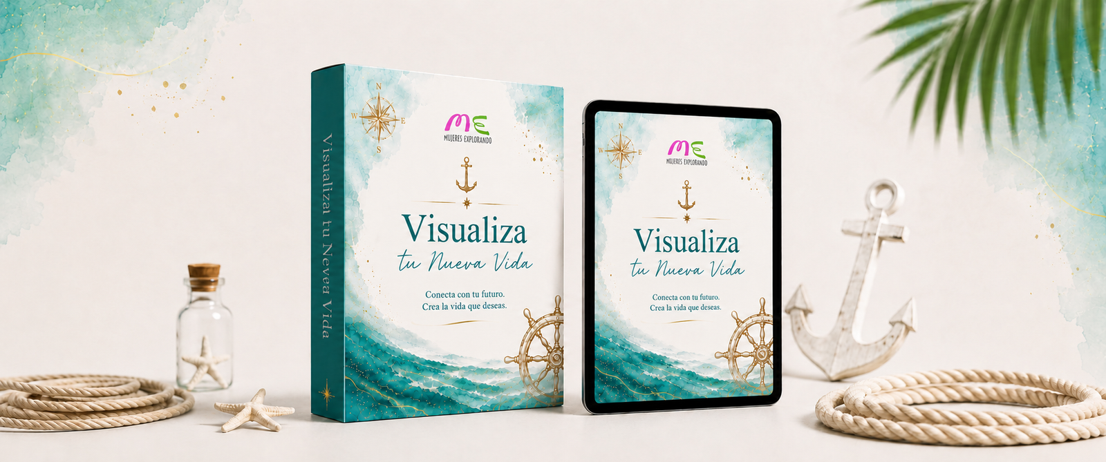 Mockup del recurso digital Visualiza tu Nueva Vida de Mujeres Explorando, una visualización guiada para ayudarte a crear una visión clara de la vida que deseas.