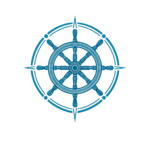 Icono de un timón de barco turquesa con diseño náutico sobre fondo transparente.