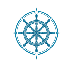 Icono de un timón de barco turquesa con diseño náutico sobre fondo transparente.