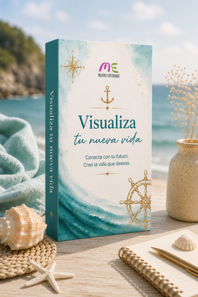 Mockup del recurso digital Visualiza tu Nueva Vida de Mujeres Explorando, una visualización guiada para ayudarte a conectar con tus sueños y crear una visión clara de tu futuro.