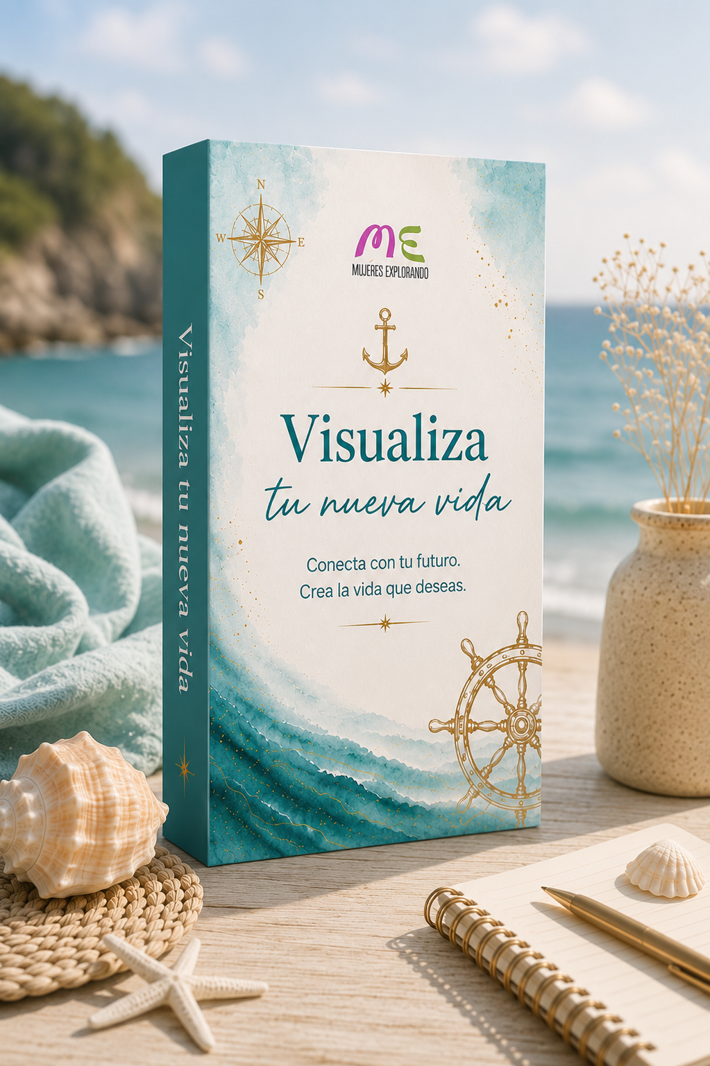 Mockup del recurso digital Visualiza tu Nueva Vida de Mujeres Explorando, una visualización guiada para ayudarte a conectar con tus sueños y crear una visión clara de tu futuro.